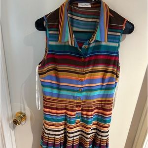 Calvin Klein multi colored striped pleated midi dress
